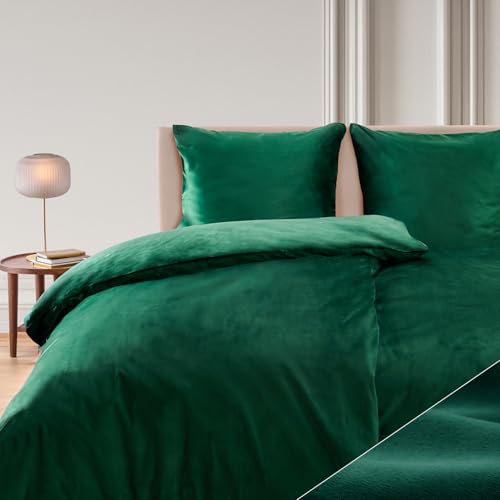 Blumtal Bettwäsche 135x200 cm Cashmere-Touch Plüsch 2er Set - Oeko-TEX zertifizierte Bettwäsche warm 135x200 2X + Kissenbezug 80x80 2X - Winterbettwäsche 135x200 4teilig - Bettwäsche 135x200 - Grün Blumtal Bettwäsche 135x200 cm Cashmere-Touch Plüsch 2er Set - Oeko-TEX zertifizierte Bettwäsche warm 135x200 2X + Kissenbezug 80x80 2X - Winterbettwäsche 135x200 4teilig - Bettwäsche 135x200 - Grün von Blumtal