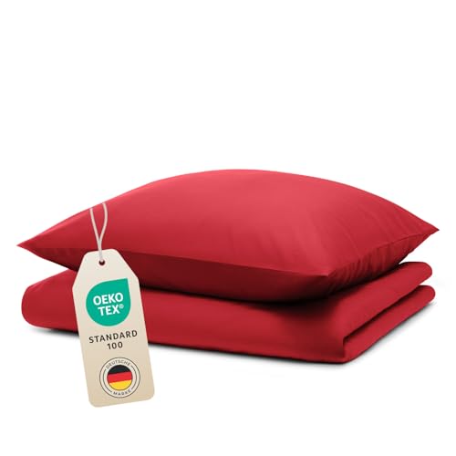 Blumtal Bettwäsche 155x220cm + 40x70cm Kopfkissenbezug - Oeko-TEX zert. Mikrofaser Bettwäsche Set - Mikrofaser Bettbezug bis 95 °C - Deckenbezug + Kissenbezug 2-teilig - Sommerbettwäsche Rot Blumtal Bettwäsche 155x220cm + 40x70cm Kopfkissenbezug - Oeko-TEX zert. Mikrofaser Bettwäsche Set - Mikrofaser Bettbezug bis 95 °C - Deckenbezug + Kissenbezug 2-teilig - Sommerbettwäsche Rot von Blumtal