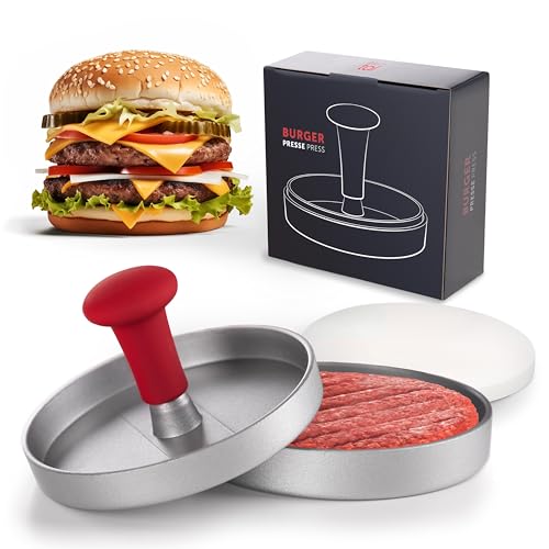 Blumtal Premium Burger-Presse mit Antihaftbeschichtung und Demontierbarem Griff - Inklusive 50 Blatt Packpapier, Robuste Aluminium-Konstruktion, Perfekt für BBQ und Grill-Fans von Blumtal