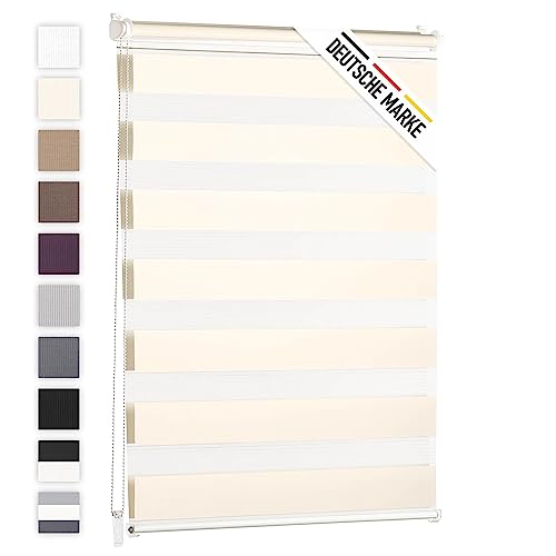 Blumtal Doppelrollo 60 x 155-195cm - Klemmfix Rollo, Rollos für Fenster ohne Bohren, Klemmrollo für Fenster & Türen, Seitenzugrollo, Elfenbein von Blumtal