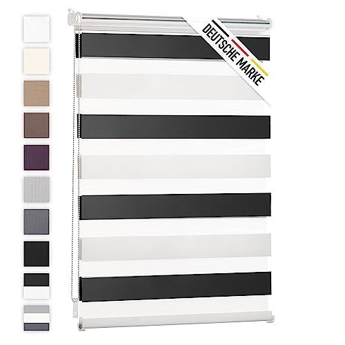 Blumtal Doppelrollo 90 x 130-155cm - Klemmfix Rollo, Rollos für Fenster ohne Bohren, Klemmrollo für Fenster & Türen, Seitenzugrollo, Weiß - Schwarz von Blumtal