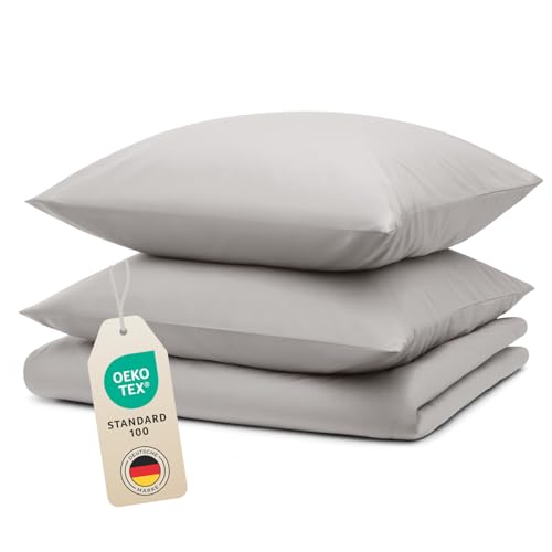 Blumtal Bettwäsche 200x220cm + 2X 50x80cm Kopfkissenbezug - Oeko-TEX zert. Mikrofaser Bettwäsche Set - Mikrofaser Bettbezug bis 95 °C - Deckenbezug + Kissenbezug 3-teilig - Duvet Cover Moonlight Grau von Blumtal