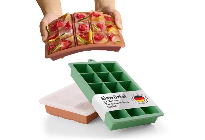 Blumtal Eiswürfelform Silikon Eiswürfelform mit Deckel - bpa frei & leichtes herauslösen, (2-tlg) von Blumtal