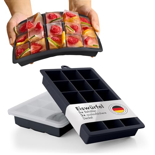 Blumtal Eiswürfelformen Silikon 2x15er - Eiswürfelform mit Deckel - Silikon Eiswürfelform für Eiswürfel 3,3 cm - 2 x Eiswürfelbehälter groß - BPA freie Eiswürfelform 2x - Black Blue und Black Blue von Blumtal