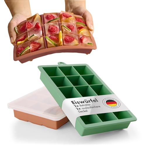 Blumtal Eiswürfelformen Silikon 2x15er - Eiswürfelform mit Deckel - Silikon Eiswürfelform für Eiswürfel 3,3 cm - 2 x Eiswürfelbehälter groß - BPA freie Eiswürfelform 2x - Olive Green und Mineral Red Blumtal Eiswürfelformen Silikon 2x15er - Eiswürfelform mit Deckel - Silikon Eiswürfelform für Eiswürfel 3,3 cm - 2 x Eiswürfelbehälter groß - BPA freie Eiswürfelform 2x - Olive Green und Mineral Red von Blumtal