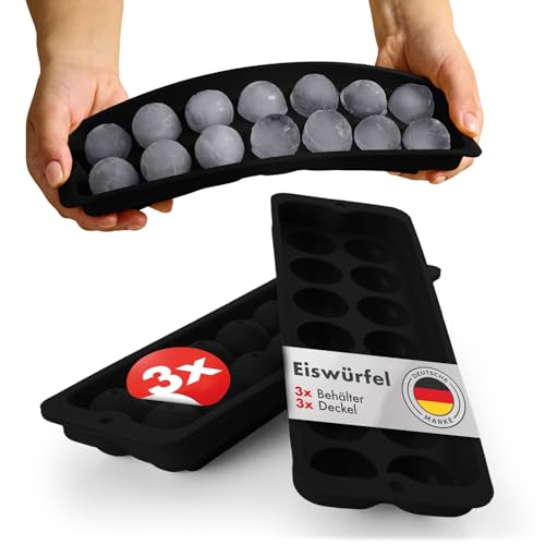 Blumtal Eiswürfelformen Silikon 3er Set - 14er Eiswürfelform mit Deckel - BPA-freie Silikon Eiskugelform -Silikonform Eiswürfel Kugel rund - Ice Ball Maker - Schwarz Blumtal Eiswürfelformen Silikon 3er Set - 14er Eiswürfelform mit Deckel - BPA-freie Silikon Eiskugelform -Silikonform Eiswürfel Kugel rund - Ice Ball Maker - Schwarz von Blumtal