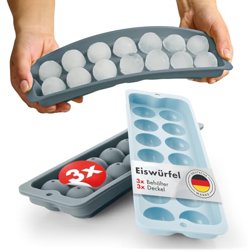Blumtal Eiswürfelformen Silikon 3er Set - 14er Eiswürfelform mit Deckel - BPA-freie Silikon Eiskugelform - Silikonform Eiswürfel rund - Ice Ball Maker - Graublau + Graublau + Hellblau Blumtal Eiswürfelformen Silikon 3er Set - 14er Eiswürfelform mit Deckel - BPA-freie Silikon Eiskugelform - Silikonform Eiswürfel rund - Ice Ball Maker - Graublau + Graublau + Hellblau von Blumtal