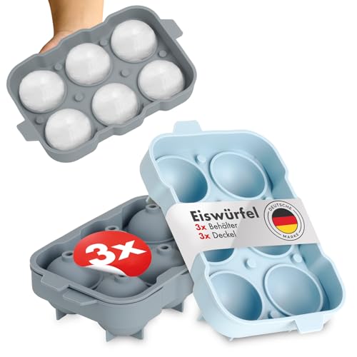 Blumtal Eiswürfelformen Silikon 3er Set - 14er Eiswürfelform mit Deckel - BPA-freie Silikon Eiskugelform -Silikonform Eiswürfel rund - Ice Ball Maker - Olivgrün + Olivgrün + Mineral Rot von Blumtal