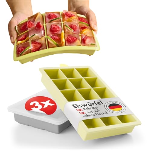Blumtal Eiswürfelformen Silikon 3er Set - 15er Eiswürfelform mit Deckel - BPA-freie Silikon Eiswürfelform - Ice Cube Tray lebensmittelecht - Ice Tray - Grau + Grau + Gelb Blumtal Eiswürfelformen Silikon 3er Set - 15er Eiswürfelform mit Deckel - BPA-freie Silikon Eiswürfelform - Ice Cube Tray lebensmittelecht - Ice Tray - Grau + Grau + Gelb von Blumtal