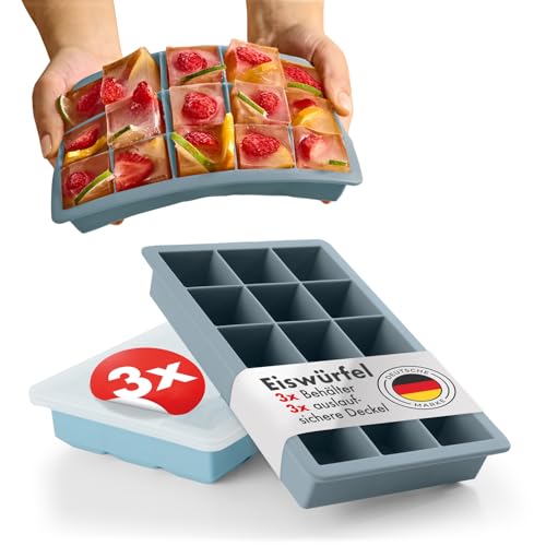 Blumtal Eiswürfelformen Silikon 3er Set - 15er Eiswürfelform mit Deckel - BPA-freie Silikon Eiswürfelform - Ice Cube Tray lebensmittelecht - Ice Tray - Graublau + Graublau + Hellblau Blumtal Eiswürfelformen Silikon 3er Set - 15er Eiswürfelform mit Deckel - BPA-freie Silikon Eiswürfelform - Ice Cube Tray lebensmittelecht - Ice Tray - Graublau + Graublau + Hellblau von Blumtal
