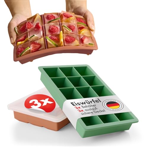 Blumtal Eiswürfelformen Silikon 3er Set - 15er Eiswürfelform mit Deckel - BPA-freie Silikon Eiswürfelform - Ice Cube Tray lebensmittelecht - Ice Tray - Olivgrün + Olivgrün + Mineral Rot Blumtal Eiswürfelformen Silikon 3er Set - 15er Eiswürfelform mit Deckel - BPA-freie Silikon Eiswürfelform - Ice Cube Tray lebensmittelecht - Ice Tray - Olivgrün + Olivgrün + Mineral Rot von Blumtal