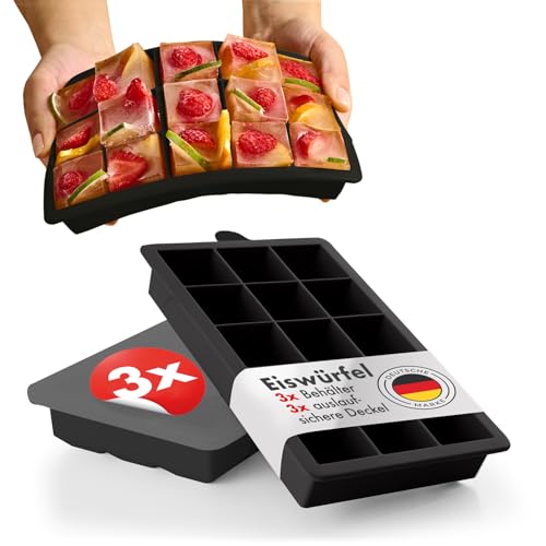 Blumtal Eiswürfelformen Silikon 3er Set - 15er Eiswürfelform mit Deckel - BPA-freie Silikon Eiswürfelform - Ice Cube Tray lebensmittelecht - Ice Tray - Schwarz Blumtal Eiswürfelformen Silikon 3er Set - 15er Eiswürfelform mit Deckel - BPA-freie Silikon Eiswürfelform - Ice Cube Tray lebensmittelecht - Ice Tray - Schwarz von Blumtal