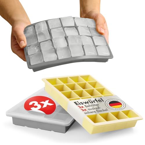 Blumtal Eiswürfelformen Silikon 3er Set - 24er Eiswürfelform mit Deckel - BPA-freie Silikon Eiswürfelform - Ice Cube Tray lebensmittelecht - Ice Tray - Grau + Grau + Gelb Blumtal Eiswürfelformen Silikon 3er Set - 24er Eiswürfelform mit Deckel - BPA-freie Silikon Eiswürfelform - Ice Cube Tray lebensmittelecht - Ice Tray - Grau + Grau + Gelb von Blumtal