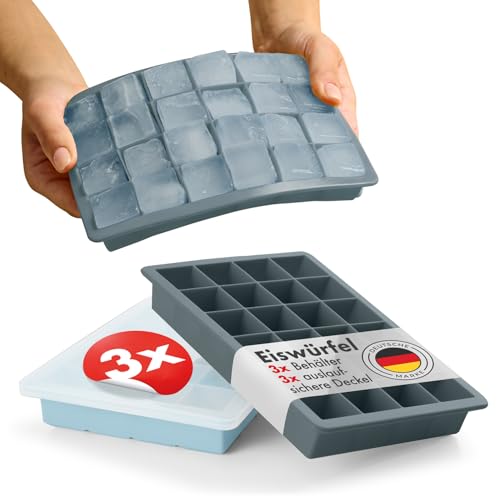 Blumtal Eiswürfelformen Silikon 3er Set - 24er Eiswürfelform mit Deckel - BPA-freie Silikon Eiswürfelform - Ice Cube Tray lebensmittelecht - Ice Tray - Graublau + Graublau + Hellblau Blumtal Eiswürfelformen Silikon 3er Set - 24er Eiswürfelform mit Deckel - BPA-freie Silikon Eiswürfelform - Ice Cube Tray lebensmittelecht - Ice Tray - Graublau + Graublau + Hellblau von Blumtal