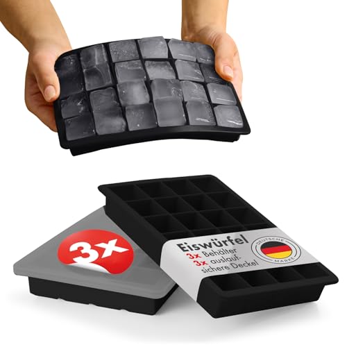 Blumtal Eiswürfelformen Silikon 3er Set - 24er Eiswürfelform mit Deckel - BPA-freie Silikon Eiswürfelformen - Ice Cube Tray lebensmittelecht - Ice Tray - Schwarz Blumtal Eiswürfelformen Silikon 3er Set - 24er Eiswürfelform mit Deckel - BPA-freie Silikon Eiswürfelformen - Ice Cube Tray lebensmittelecht - Ice Tray - Schwarz von Blumtal