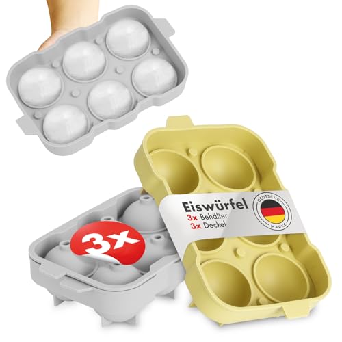 Blumtal Eiswürfelformen Silikon 3er Set - 6er Eiswürfelform mit Deckel - BPA-freie Silikon Eiskugelform -Silikonform Eiswürfel rund - Ice Ball Maker - Grau + Grau + Gelb Blumtal Eiswürfelformen Silikon 3er Set - 6er Eiswürfelform mit Deckel - BPA-freie Silikon Eiskugelform -Silikonform Eiswürfel rund - Ice Ball Maker - Grau + Grau + Gelb von Blumtal
