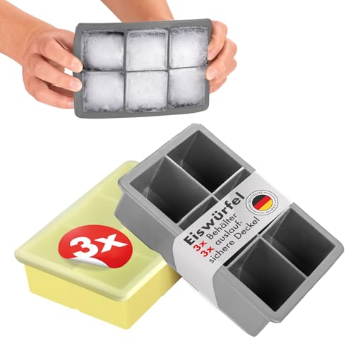 Blumtal Eiswürfelformen Silikon 3er Set - 6er Eiswürfelform mit Deckel - BPA-freie Silikon Eiswürfelform groß - Ice Cube Tray lebensmittelecht - Ice Tray - Grau + Grau + Gelb Blumtal Eiswürfelformen Silikon 3er Set - 6er Eiswürfelform mit Deckel - BPA-freie Silikon Eiswürfelform groß - Ice Cube Tray lebensmittelecht - Ice Tray - Grau + Grau + Gelb von Blumtal
