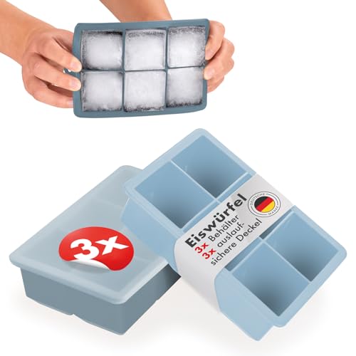 Blumtal Eiswürfelformen Silikon 3er Set - 6er Eiswürfelform mit Deckel - BPA-freie Silikon Eiswürfelform groß - Ice Cube Tray lebensmittelecht - Ice Tray - Graublau + Graublau + Hellblau Blumtal Eiswürfelformen Silikon 3er Set - 6er Eiswürfelform mit Deckel - BPA-freie Silikon Eiswürfelform groß - Ice Cube Tray lebensmittelecht - Ice Tray - Graublau + Graublau + Hellblau von Blumtal