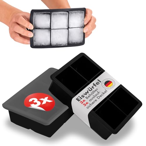 Blumtal Eiswürfelformen Silikon 3er Set - 6er Eiswürfelform mit Deckel - BPA-freie Silikon Eiswürfelform groß - Ice Cube Tray lebensmittelecht - Ice Tray - Schwarz Blumtal Eiswürfelformen Silikon 3er Set - 6er Eiswürfelform mit Deckel - BPA-freie Silikon Eiswürfelform groß - Ice Cube Tray lebensmittelecht - Ice Tray - Schwarz von Blumtal