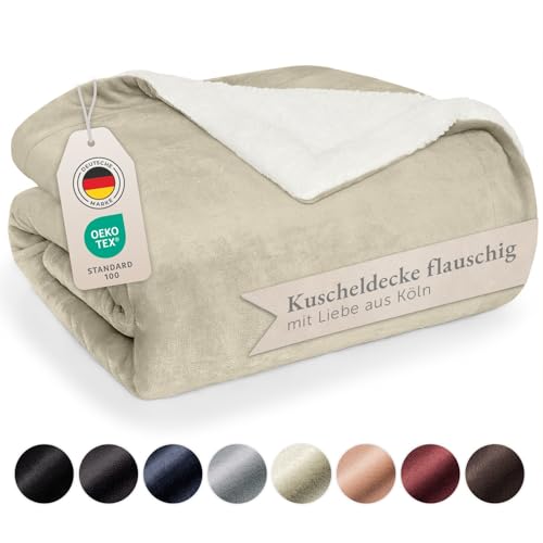 Blumtal Premium Sherpa Kuscheldecke flauschig - 150x200 cm - OEKO-TEX zertifizierte Fleecedecke - Wohn- & Kuscheldecke - Wohndecke - Sand - Beige von Blumtal