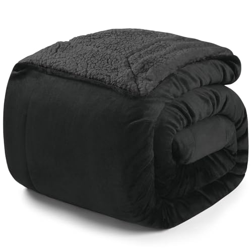 Blumtal Fleecedecke, 150 x 200 cm, schwarz, Oeko-TEX®-Zertifiziert, Sherpa-Fleece-Decke, hochwertig, weich, warm, flauschig, schwarz von Blumtal