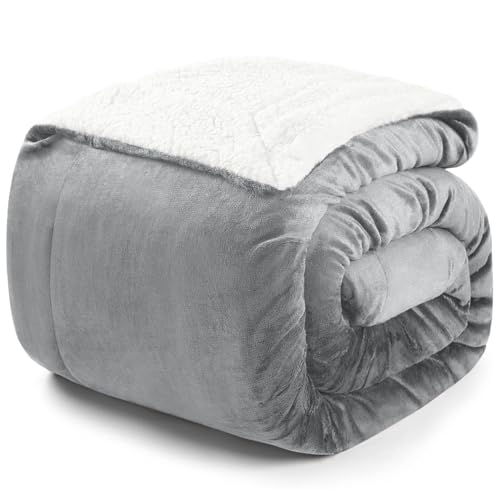 Blumtal Premium Sherpa Kuscheldecke flauschig - Wohndecke Kuscheldecke 230x270 cm - Oeko-TEX zertifizierte Fleecedecke 230x270 cm - Wohn- & Kuscheldecke - Wohndecke 230x270 cm - XXL Kuscheldecke Grau von Blumtal