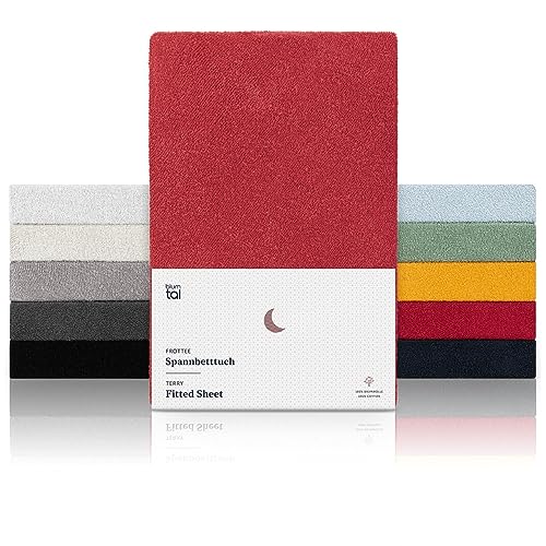 Blumtal® Frottee Spannbettlaken 140x200 cm - OEKO-TEX zertifiziertes Spannbetttuch 140x200cm - Frottee-Spannbettlaken bis 25cm Matratzenhöhe - Spannbettlaken Frottee - Bettlaken wärmend 140x200 in Rot von Blumtal