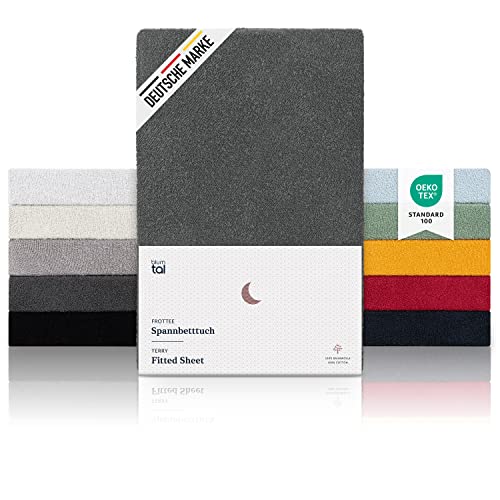 Blumtal® Frottee Spannbettlaken 150x200 cm - OEKO-TEX zertifiziertes Spannbetttuch 150x200 cm - Frottee-Spannbettlaken bis 25 cm Matratzenhöhe - Spannbettlaken Frottee - Bettlaken wärmend in Anthrazit von Blumtal