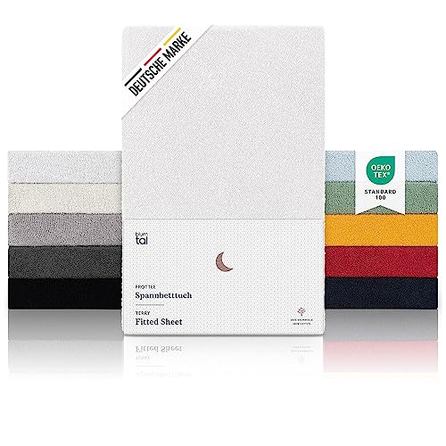 Blumtal® Frottee Spannbettlaken 150x200 cm - OEKO-TEX zertifiziertes Spannbetttuch 150x200cm - Frottee-Spannbettlaken bis 25cm Matratzenhöhe - Spannbettlaken 150x200cm warm Frottee - Bettlaken in Weiß von Blumtal