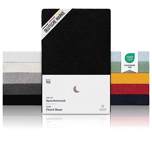 Blumtal® Frottee Spannbettlaken 135x190 cm im 2er Set - Oeko-TEX zertifiziertes Spannbetttuch 135x190 cm - Frottee-Spannbettlaken bis 25cm Matratzenhöhe - Spannbettlaken Frottee wärmend in Schwarz von Blumtal