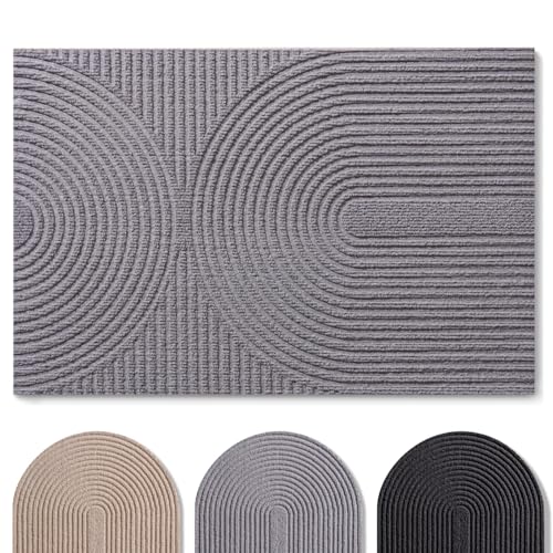 Blumtal Fußmatte 60x90 cm - rutschfeste Schmutzfangmatte - Fußabtreter mit Muster - Fußmatten Haustür - Türmatte aus Polyester - Fußmatte innen/Schmutzfangmatte außen/Türvorleger Hellgrau von Blumtal