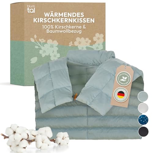 Blumtal Kirschkernkissen - Körnerkissen mit 100% Kirschkern-Füllung - Körnerkissen Mikrowelle mit OEKO-TEX zertifiziertem 100% Baumwoll-Bezug - Wärmekissen Schulter - Kirschkernkissen mit Kammern Grün von Blumtal
