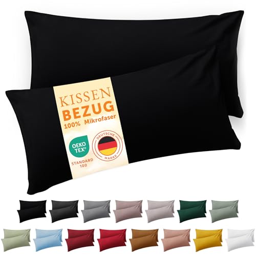 Blumtal Kissenbezug 30 x 50, 2 Stück - Oeko-TEX zert. Kissenbezüge 100% Mikrofaser in extra weich & waschmaschinenfest - Bezug Kissen Schwarz von Blumtal