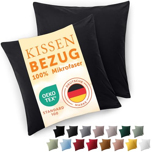 Blumtal Kissenbezug 45 x 45, 2 Stück - Oeko-TEX zert. Kissenbezüge 100% Mikrofaser in extra weich & waschmaschinenfest - Bezug Kissen Schwarz von Blumtal