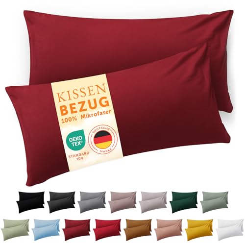 Blumtal Kissenbezug 50 x 60cm, 2 Stück - Oeko-TEX zert. Kissenbezüge 100% Mikrofaser in extra weich & waschmaschinenfest - Bezug Kissen Aurora Red - Rot von Blumtal