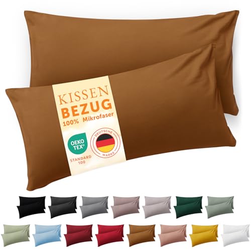 Blumtal Kissenbezug 50 x 80, 2 Stück - Oeko-TEX zert. Kissenbezüge 100% Mikrofaser in extra weich & waschmaschinenfest - Bezug Kissen 50x80 Braun von Blumtal
