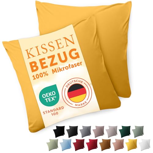 Blumtal Kissenbezug 80 x 80, 2 Stück - Oeko-TEX zert. Kissenbezüge 100% Mikrofaser in extra weich & waschmaschinenfest - Bezug Kissen 80x80 Gelb von Blumtal