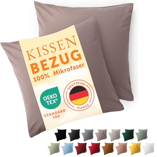 Blumtal Kissenbezug 80 x 80, 2 Stück - Oeko-TEX zert. Kissenbezüge 100% Mikrofaser in extra weich & waschmaschinenfest - Bezug Kissen 80x80 Taupe von Blumtal