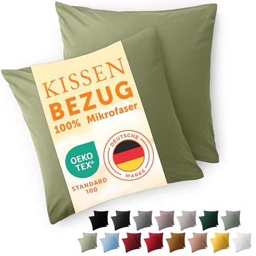 Blumtal Kissenbezug 80 x 80, 2 Stück - Oeko-TEX zert. Kissenbezüge 100% Mikrofaser in extra weich & waschmaschinenfest - Bezug Kissen 80x80 Hellgrün von Blumtal