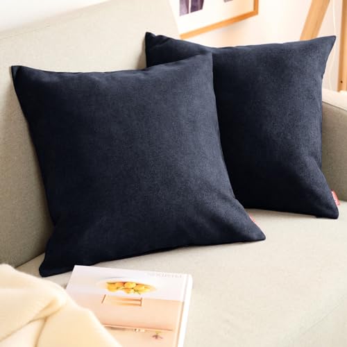 Blumtal 2er Set Kissenbezug 45x45 dunkelblau - kuschelige Chenille Kissenbezüge mit verstecktem Reißverschluss, Oekotex Zertifizierte Kissenhülle für Deko-Kissen Sofakissen Polster & Zierkissen von Blumtal