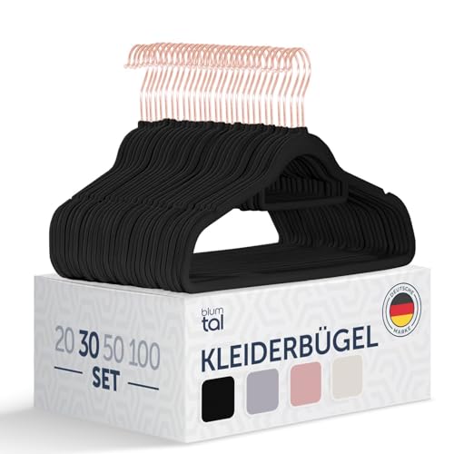 Blumtal Kleiderbügel 30 Stück - Kleiderbügel Samt 360° drehbar und belastbar - Kleiderbügel platzsparend und rutschfest - Kleiderbügel Schwarz mit Samtbezug - Samtbügel - Kleiderbügel Samt Schwarz von Blumtal
