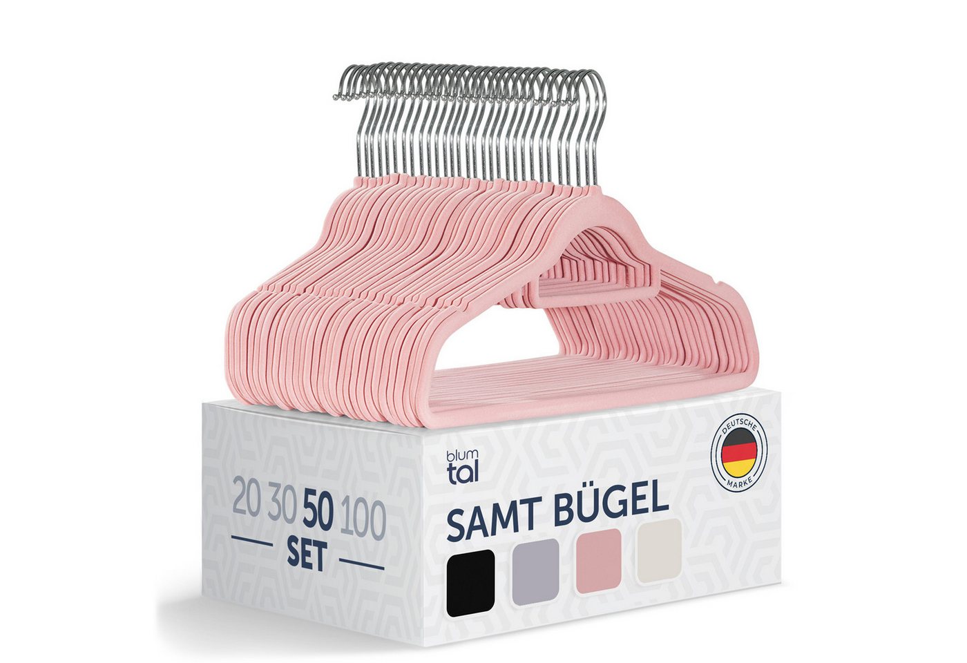 Blumtal Kleiderbügel Rutschfest - Samtoptik - Platzsparend, (50-tlg), Premium inkl. Krawattenhalter, 360° drehbar, Anti-Rutsch Bügel von Blumtal