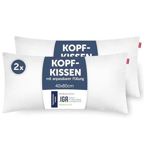 Blumtal Kopfkissen 40x80 cm 2er Set- Nackenkissen mit anpassbarer Füllung - 100% Mikrofaser & waschbar bis 95 Grad - höhenverstellbares Kissen von Blumtal