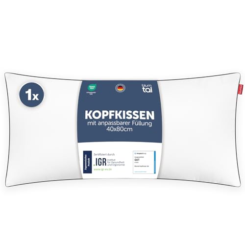 Blumtal Kopfkissen 40x80 cm - Nackenkissen mit anpassbarer Füllung - 100% Mikrofaser & waschbar bis 95 Grad - höhenverstellbares Kissen mit Paspel - für erholsamen Schlaf von Blumtal