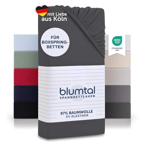 Blumtal Luxus Spannbettlaken 180x200cm Boxspringbett 2er Set bis 40cm Höhe - Oeko-Tex Zertifizierte Baumwoll Bettlaken 180x200 Boxspringbett - Spannbettlaken 180x200cm Baumwolle - Anthrazite von Blumtal