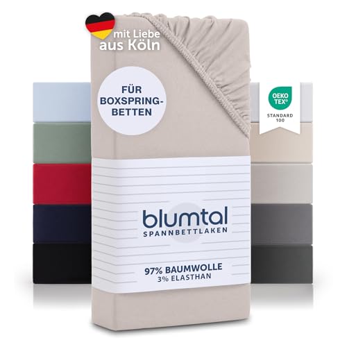 Blumtal Luxus Spannbettlaken 200x200 Boxspringbett 2er Set bis 40cm Höhe - Oeko-Tex Zertifizierte Baumwoll Bettlaken 200x200 Boxspringbett - Spannbettlaken 200x200 Baumwolle - Ivory von Blumtal