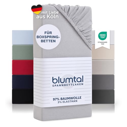 Blumtal Luxus Spannbettlaken 200x200 Boxspringbett 2er Set bis 40cm Höhe - Oeko-Tex Zertifizierte Baumwoll Bettlaken 200x200 Boxspringbett - Spannbettlaken 200x200 Baumwolle - Moonlight Grey von Blumtal