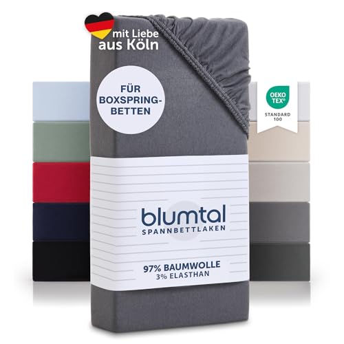 Blumtal Luxus Spannbettlaken 200x200 Boxspringbett bis 40cm Höhe - Oeko-Tex Zertifizierte Baumwoll Bettlaken 200x200 Boxspringbett - Spannbettlaken 200x200 Baumwolle - Grau Blumtal Luxus Spannbettlaken 200x200 Boxspringbett bis 40cm Höhe - Oeko-Tex Zertifizierte Baumwoll Bettlaken 200x200 Boxspringbett - Spannbettlaken 200x200 Baumwolle - Grau von Blumtal