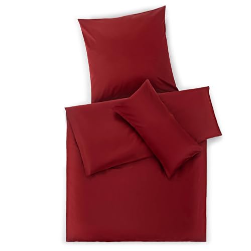 Blumtal Mako Satin Bettwäsche-Set 135x200 & 40x80 Kissenbezug Rot - Oeko Tex Zertifiziert - Satin Bettwäsche aus 100% Baumwolle - edle Glanzoptik mit Reißverschluss - Bettbezug Set von Blumtal