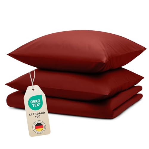 Blumtal Bettwäsche 200x200cm + 2X 40x80cm Kopfkissenbezug - Oeko-TEX zert. Mikrofaser Bettwäsche Set - Mikrofaser Bettbezug - Deckenbezug + Kissenbezug 3-teilig - Sommerbettwäsche Aurora Rot Blumtal Bettwäsche 200x200cm + 2X 40x80cm Kopfkissenbezug - Oeko-TEX zert. Mikrofaser Bettwäsche Set - Mikrofaser Bettbezug - Deckenbezug + Kissenbezug 3-teilig - Sommerbettwäsche Aurora Rot von Blumtal